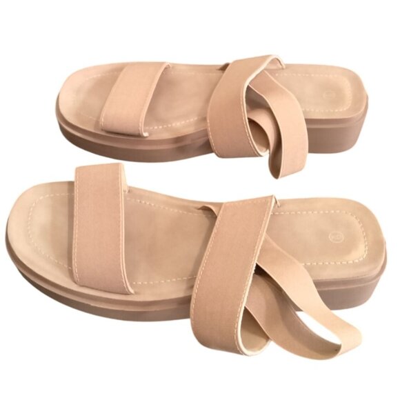Mysoft Womens Sandals Size 9 Low Wedge Elastic Strap Platform Beige - Picture 5 of 12